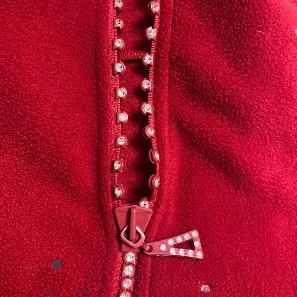 Quacker Factory Fleece Jacket Size XL Red Rhinestones Full Zip Bling - Picture 8 of 8